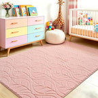 5x7 Pink Washable Area Rug for Bedroom Living Room, Leaf Geometric Patter Shag - Image 5