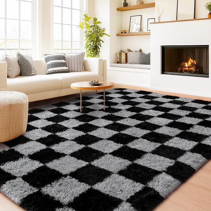 Checkered Rugs for Living Room Bedroom, 5x7 Area Rugs for Living Room, Modern - Image 2