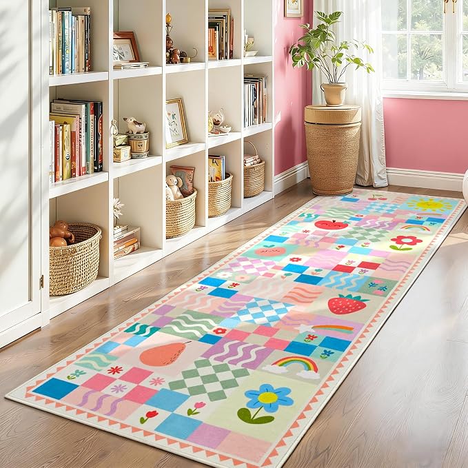 2x6 Pink Runner Rug for Girls Bedroom, Kids Hallway Washable Rug, Soft Non-Slip - Image 3