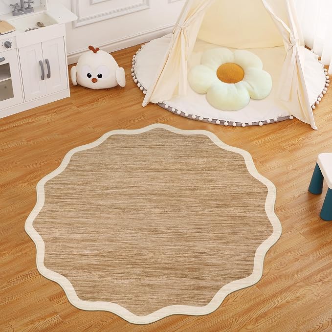 GarveeHome Scalloped Washable Round Rugs 4ft, Non-Slip Soft Ultra-Thin - Image 4
