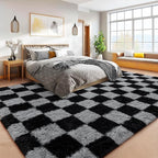 Checkered 8x10 Area Rugs for Living Room, Ultra Soft Fluffy Large Shaggy Rug - Image 7