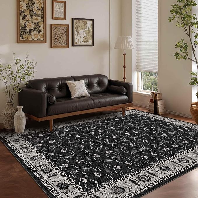 Rugxara Black Rug Area Rugs 5x7, Washable Rugs by Rugxara
