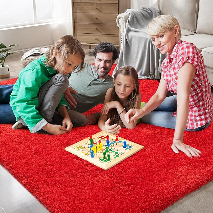 Red Shag Area Rugs for Bedroom Living Room, Ultra Soft Fluffy Christmas Area - Image 3