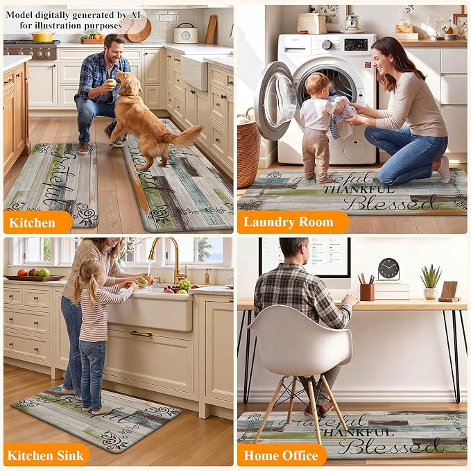 HEBE Anti Fatigue Kitchen Rugs Set of 2, Non Slip Cushioned Kitchen Mats - Image 7