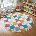 jinchan Macy 4ft Round Rug for Kids Room Modern Colorful Checkered Diamond by JINCHAN