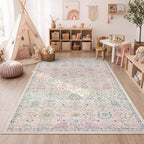 Lahome Girls Bedroom Pink Rug 6x9, Soft Washable Floral Area Rug, Non Slip - Image 7