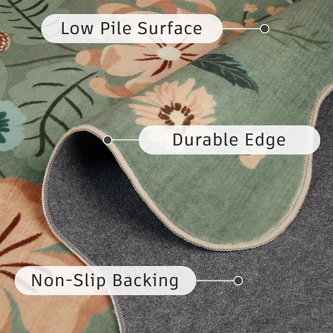 DCX Vintage Floral Rug 6x6, Washable Sage Green Rug - Image 6