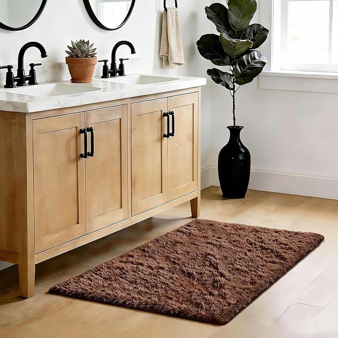 Fluffy Rug Shag Area Rug, Small Bedside Rug, Soft Fluffy Shag Entryway Throw - Image 2