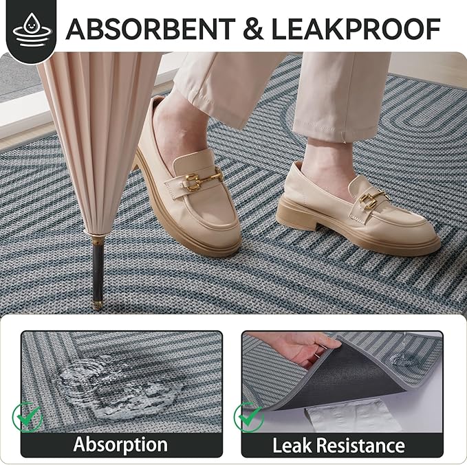 Front Door Mat 24''x35'', Absorbent Dirt Resist Washable Non Slip Low-Profile - Image 4