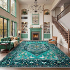SERISSA Washable Rugs 9x12 Area Rugs, Large Non-Slip Boho Living Room Teal Rug by SERISSAHomeDecorCollection