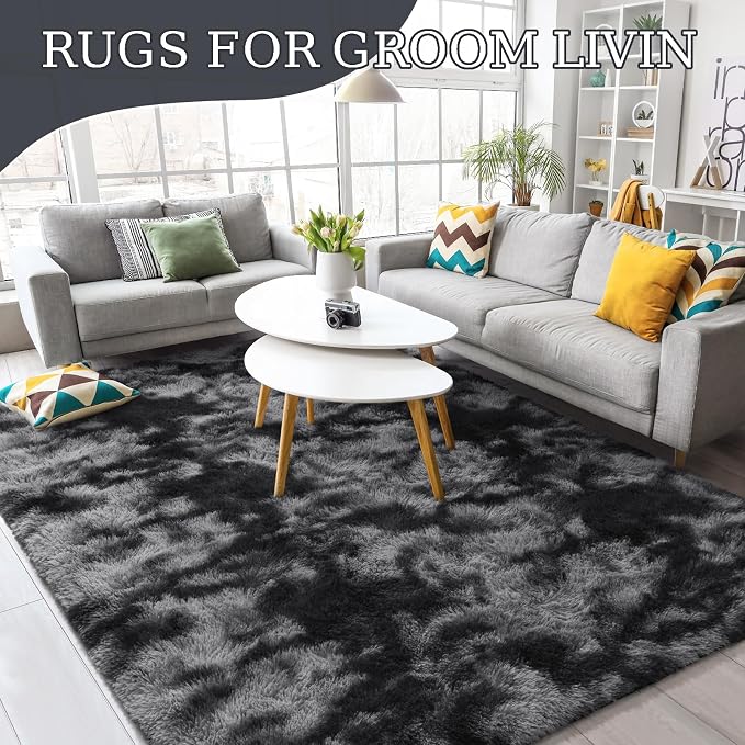 BENRON Fluffy Tie-dye Black Rugs - Image 2