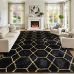 ONASAR 8x10 Area Rugs for Living Room, Fluffy Black and Gold Bedroom Rug - Image 4