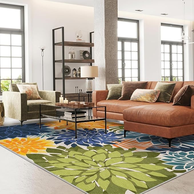4x6 Washable Rug for Living Room Tropical Botanical Modern Floral Chenille Area - Image 2