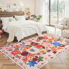 Blush Floral Washable 6x9 Area Rug, Soft Bedroom Rug - Image 6