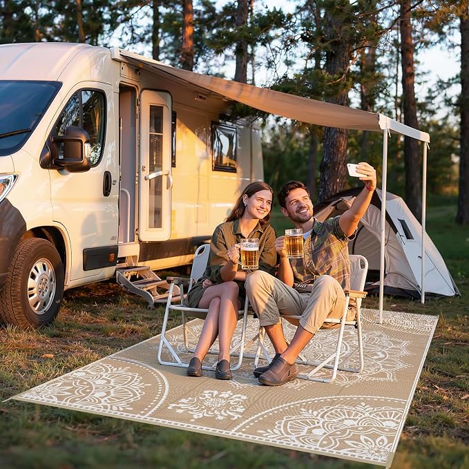 Pauwer Waterproof Outdoor Rug 5x8, Reversible Plastic Straw Patio Camping Rug - Image 7