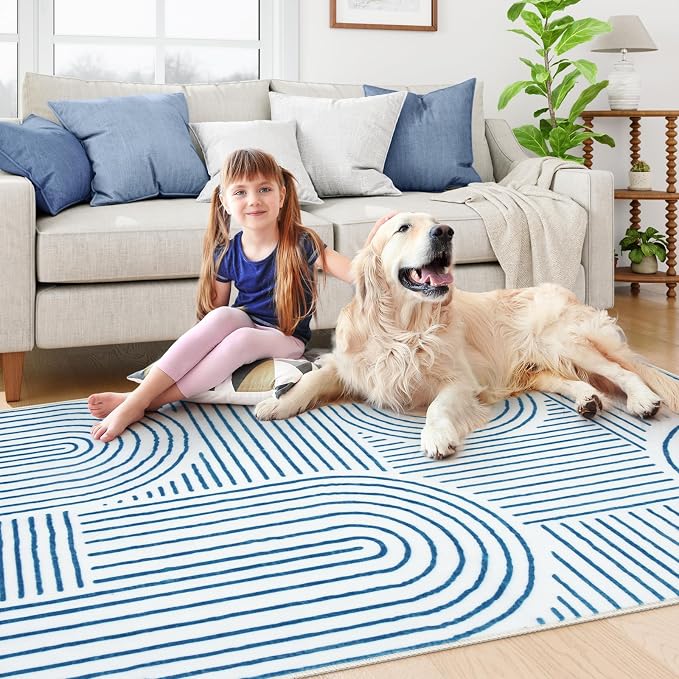 Lahome Abstract Washable Rugs, 4x6 Blue Rug - Image 5