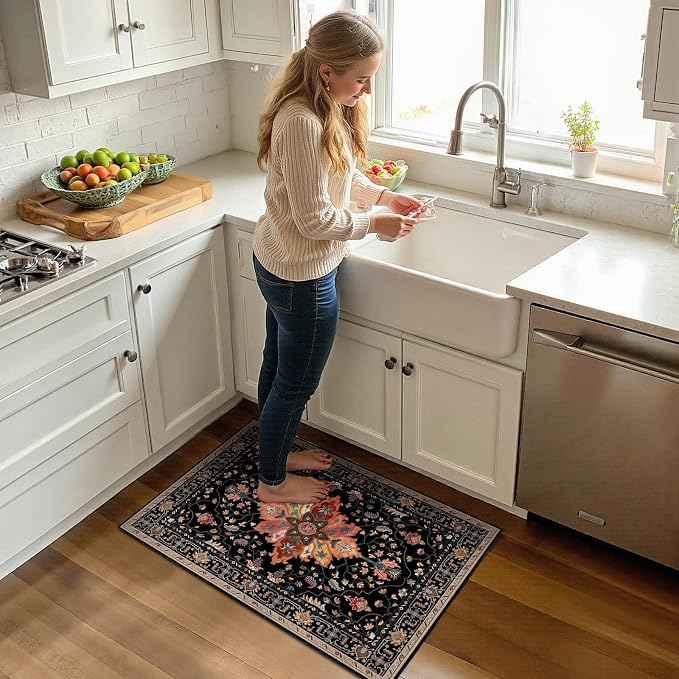 RELEANY Area Rugs Small 2'x3' Washable Non-Slip, Floral Vintage Distress - Image 3