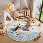Unirea 4x4 Light Blue Grey Cat Round Area Rugs, Washable Soft Non Slip Circle - Image 3