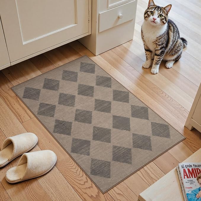 Lahome Zelie Checkered Washable 2x3 Brown Kitchen Rugs Non Slip, Small Printed - Image 8