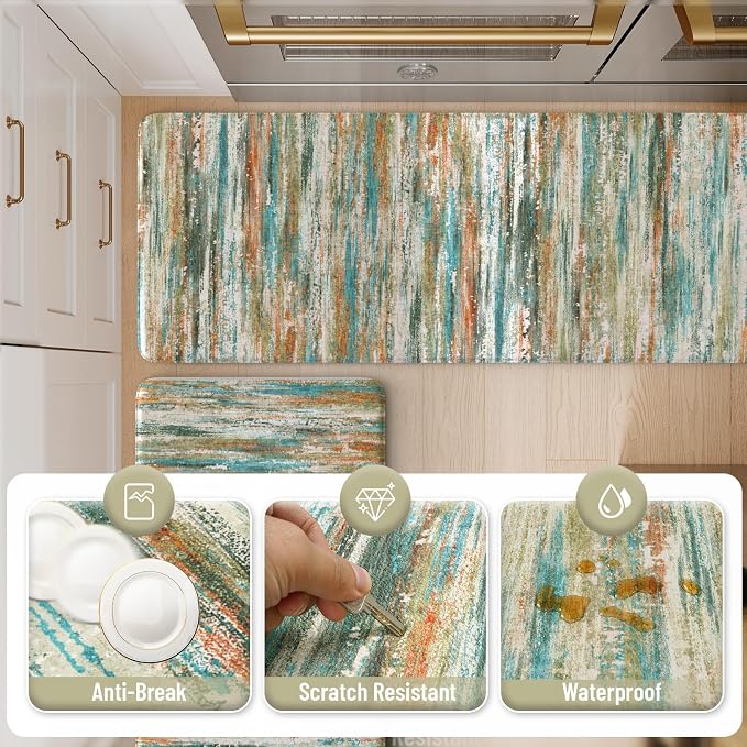 KIMODE Kitchen Mats Cushioned Anti Fatigue 17"x47"+17"x29", Abstract Farmhouse - Image 6
