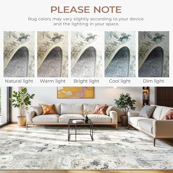 Area Rugs 9x12 Living Room, Large Soft Washable Abstract Neutral Bedroom Rug - Image 3