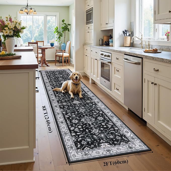 HEBE Washable Hallway Runner Rug 2'x 8' Non Slip Kitchen Rugs Runner, Low Pile - Image 2