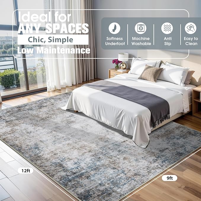 9x12 Area Rugs for Living Room Rug Washable: Abstract Large Rug for Dining Room - Image 2