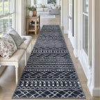 KUTA Moroccan Boho Runner Rug 2.6x10 Non-Slip Vintage Black Washable Hallway - Image 3
