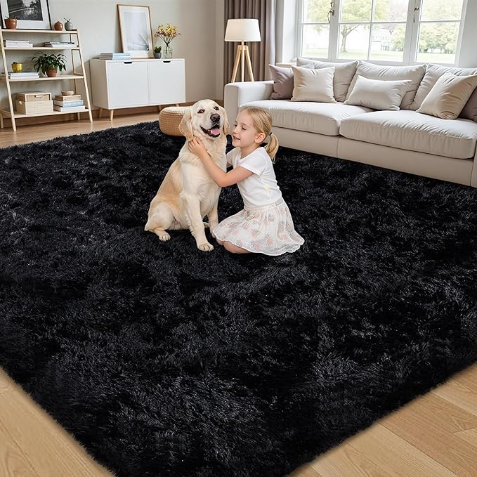 6x9 Area Rug for Living Room:Ultra Soft Fluffy Shag Black Rugs, Large Fuzzy - Image 3