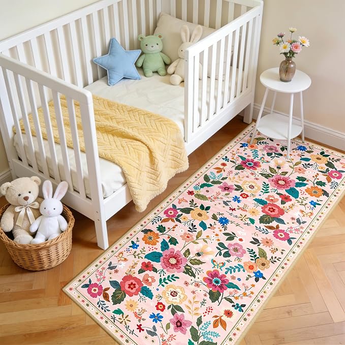 RELEANY Floral 2x5 Area Rugs Washable Print Boho Cute Carpet Non Slip Flower - Image 2