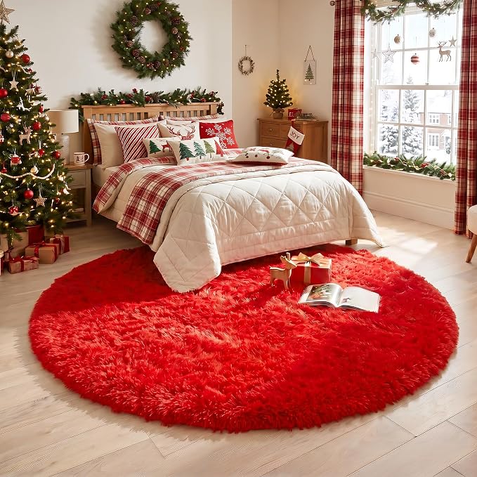 Amdrebio Red Round Rug 5Ft for Boys Bedroom, Fluffy Fuzzy Circle Area Rugs for - Image 7