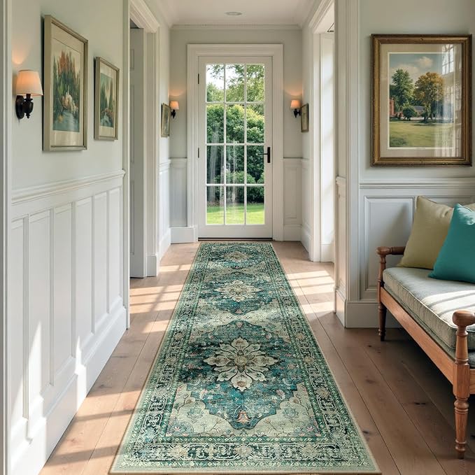 RELEANY Area Rugs Runner 2'x7' Washable Non-Slip, Floral Vintage Distress - Image 2