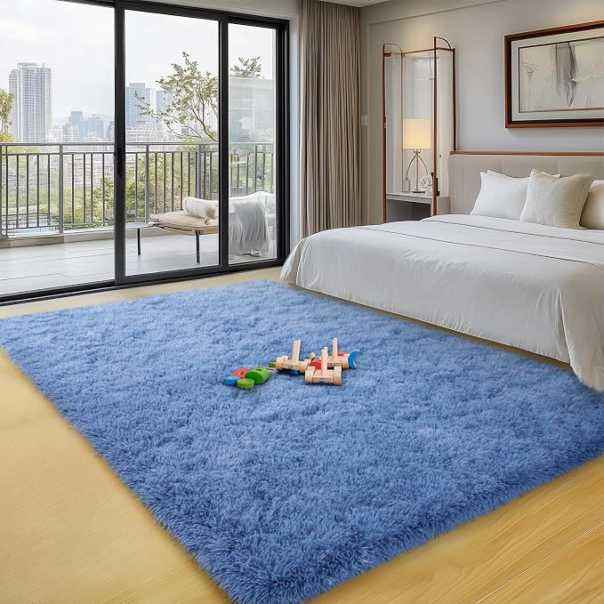 qulint Blue Rugs for Bedroom 3x5, Fluffy Shag 3x5 Area Rug for Boys Room Fuzzy - Image 7
