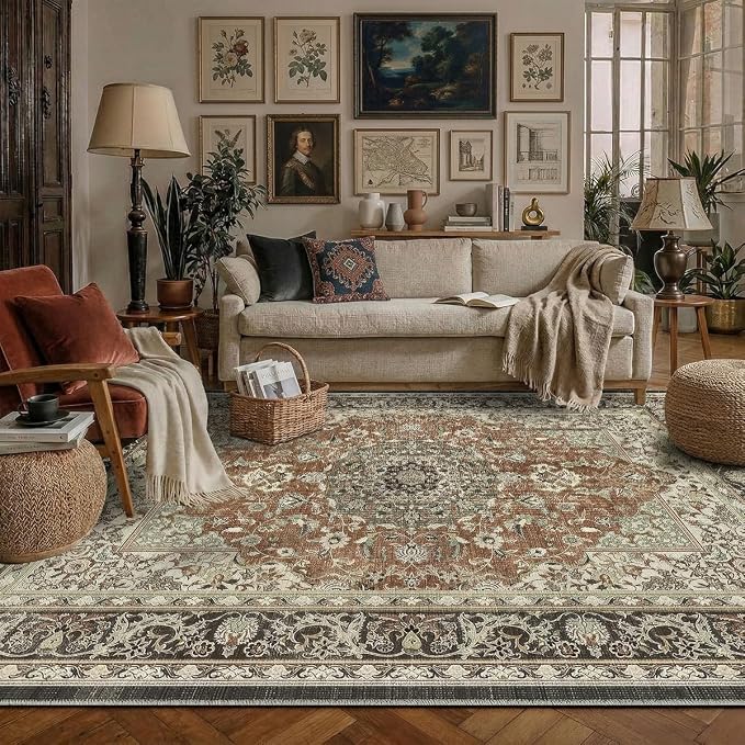 3x5 Area Rug for Living Room-Vintage Farmhouse Boho Floral Neutral Washable - Image 5