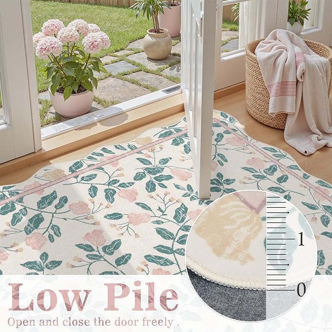 DCX Pink Botanical 5x7 Rug, Machine Washable Non Slip Stain Resistant Carpet - Image 4