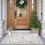 Grey Floral Rug for Entryway, 2x3 Washable Kitchen Mat Ultra-Thin Soft by WelcometoBabovid