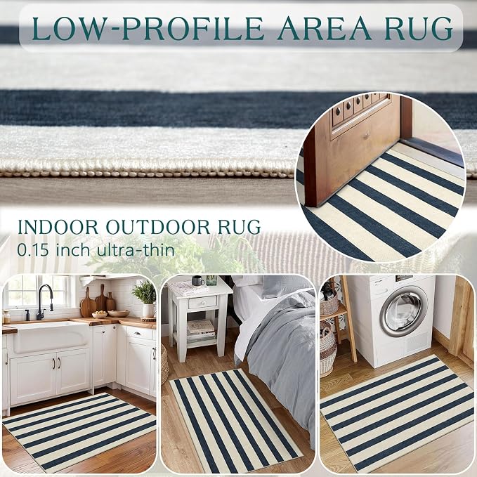 Blue and White Striped Outdoor Rug - Image 5