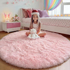 ONASAR Light Pink Fluffy Round Rugs 4ft by ONASAR
