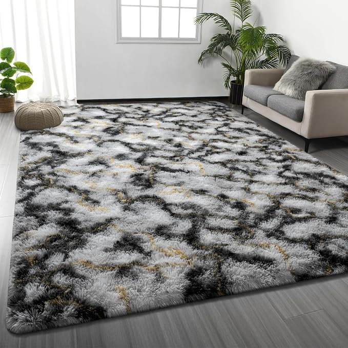 Deerhoo Large Shag Area Rugs 6 x 9, Tie-Dyed Plush Fuzzy Rugs by Deerhoo