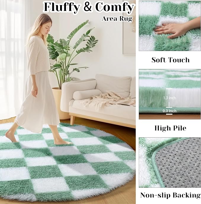 KICMOR Round Rugs 5ft for Bedroom Living Room, Fluffy Soft Circle Area Rug - Image 2