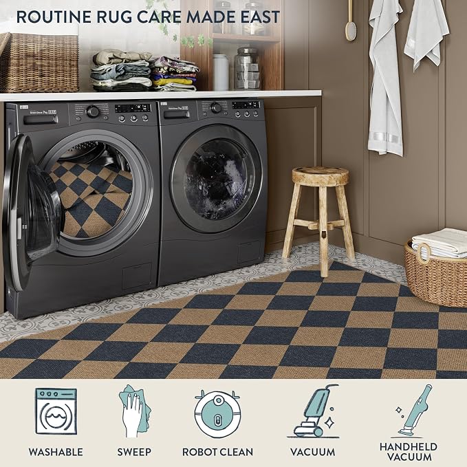 Lahome Colette Checkered Easy Jute Entryway Rug, 3x5 Washable Area Rugs - Image 4