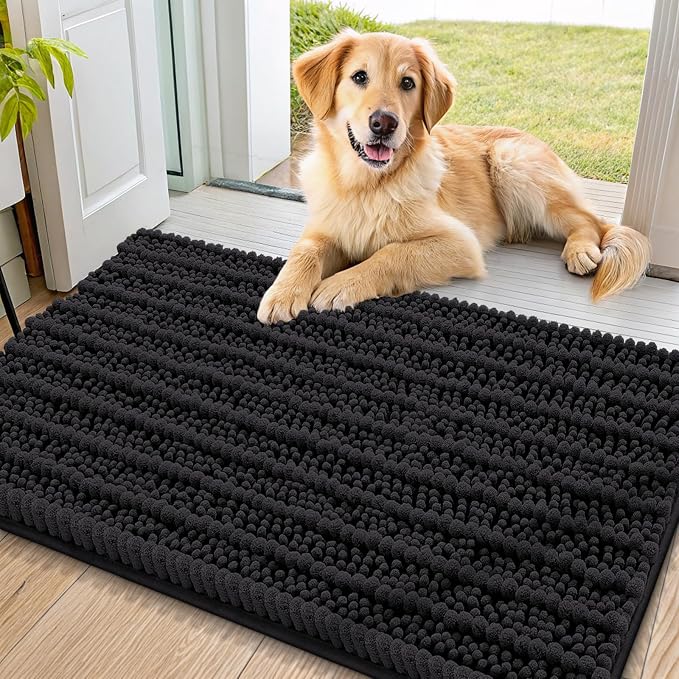 Smiry Dog Door Mat for Muddy Paws 32x21, Absorbent Dirt Trapper, Non-Slip by Smiry