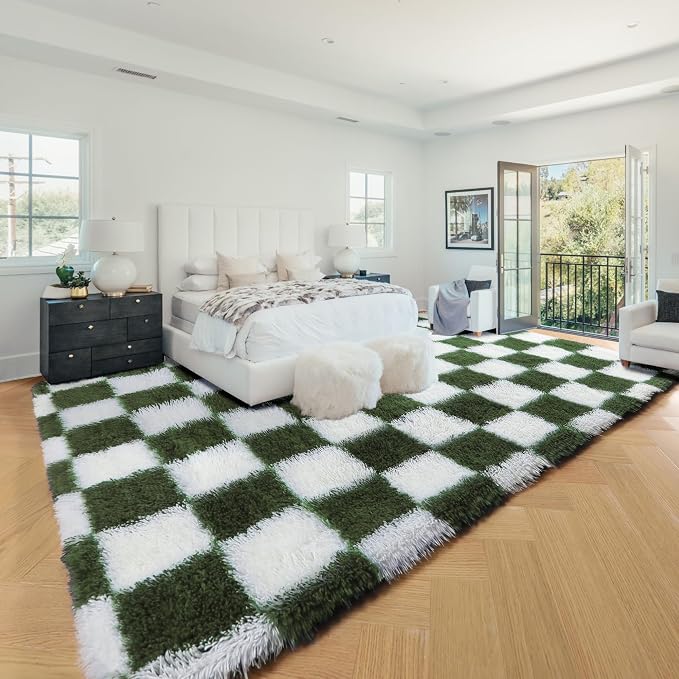 KICMOR 8x10 Area Rugs for Living Room, Large Soft Fluffy Checkered Big Fuzzy - Image 3