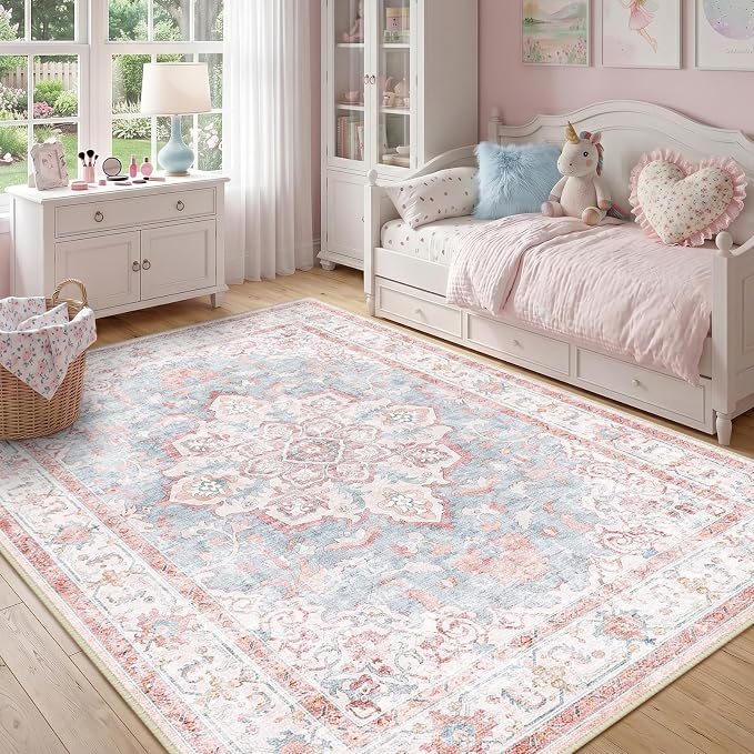 CAPALOCA Machine Washable Rugs Nursery Rug 5x7 Cute Girl Non Slip Low Pile - Image 3