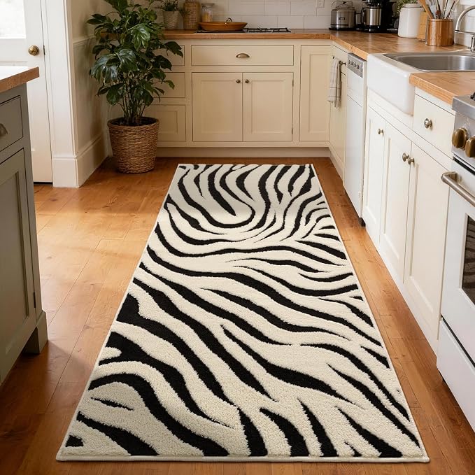 YIHOUSE 2×6 Ft Hallway Runner Rugs: Washable Zebra Striped Kitchen Rug - Image 2