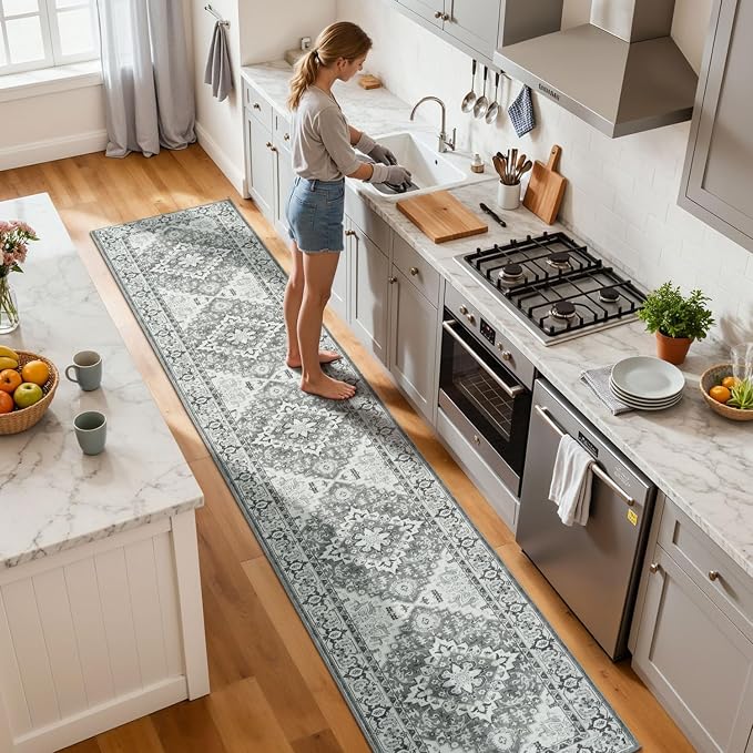 Lessymo 2 x 10 Long Runner Rug for Hallway, Washable Entryway Rugs Boho Faux - Image 2