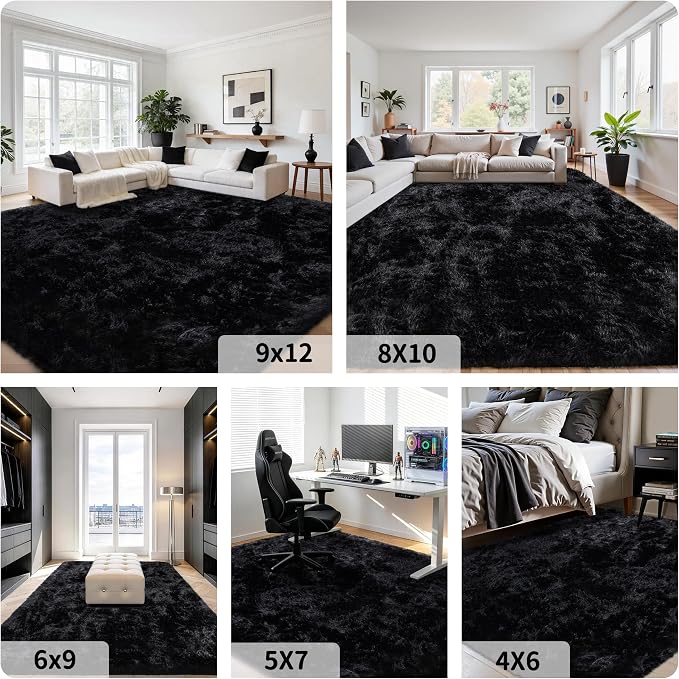 5x7 Area Rug for Living Room:Ultra Soft Fluffy Shag Black Rugs, Large Fuzzy - Image 8