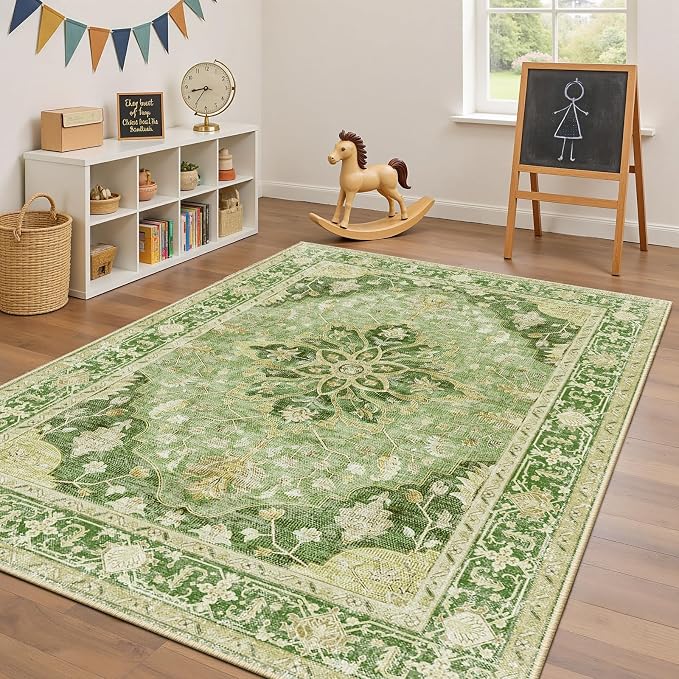 RELEANY Area Rugs 4'x6' Washable Non-Slip, Floral Vintage Distress Medallion - Image 3