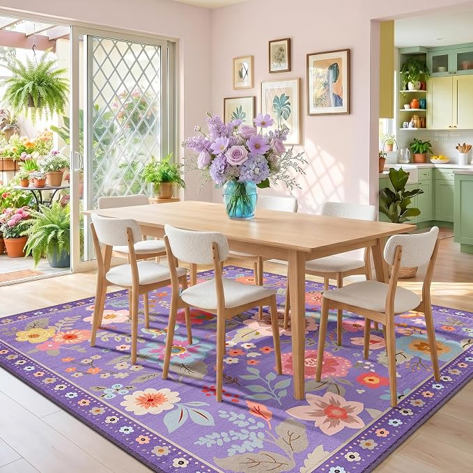 RELEANY Floral Square 8ft Area Rugs Washable Print Boho Cute Carpet Non Slip - Image 9