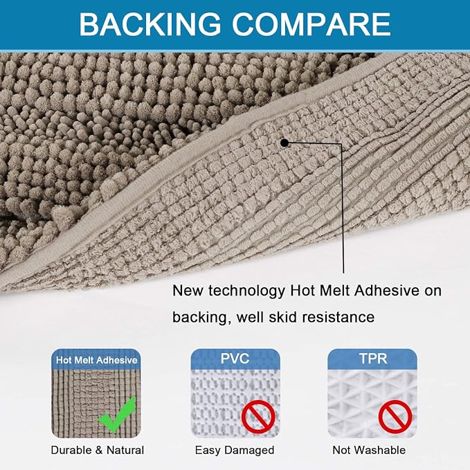 H.VERSAILTEX Bath Mats for Bathroom Non Slip Extra Thick Chenille Striped Bath - Image 4